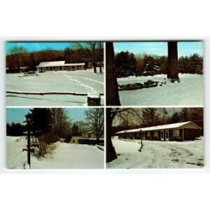 Vintage Chrome Postcard Hide-A-Way Resort Catskill NY Winter Snow Quad View